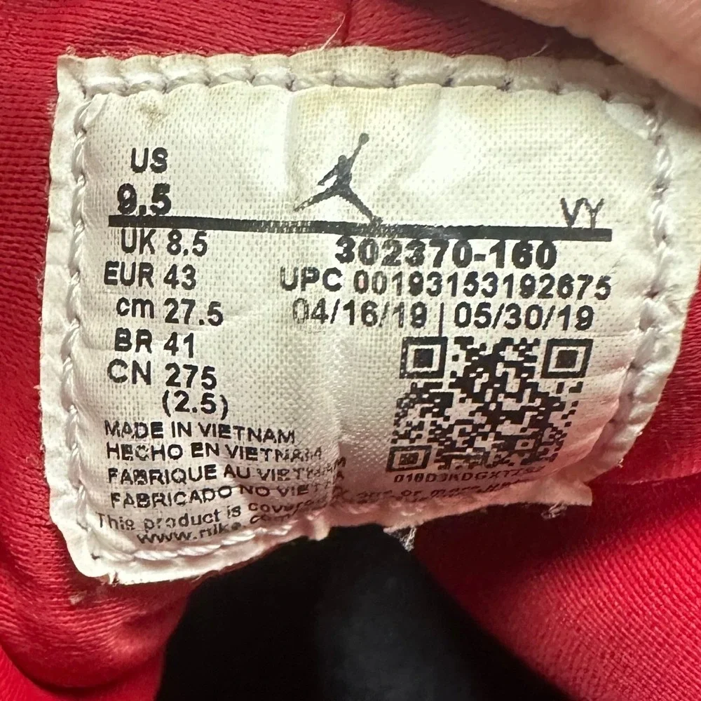 Jordan 9 Retro White Red Mens Basketball Sneakers Shoes 302370-160 Size 9.5
